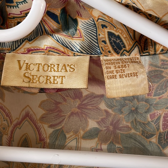 Victoria's Secret Vintage Gold Label Floral Sheer Satin Trim Robe - Picture 2 of 9